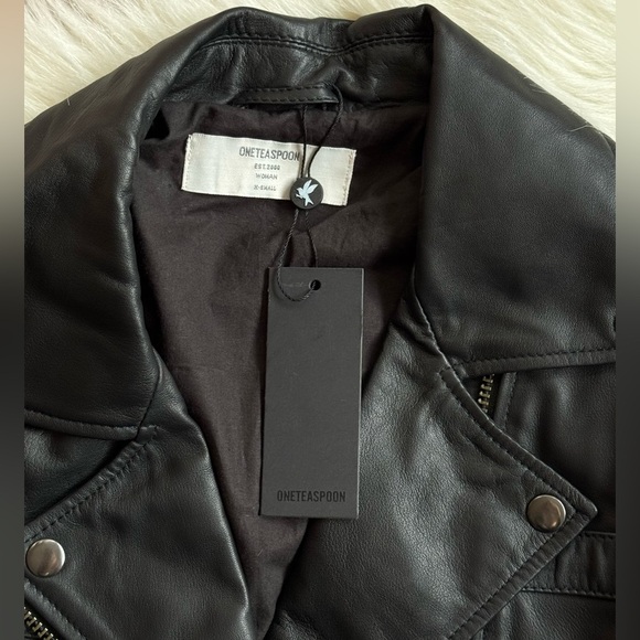 New One teaspoon Lamb leather Heartbreak Hotel Moto Motorcycle Jacket Eyelet - Picture 4 of 6